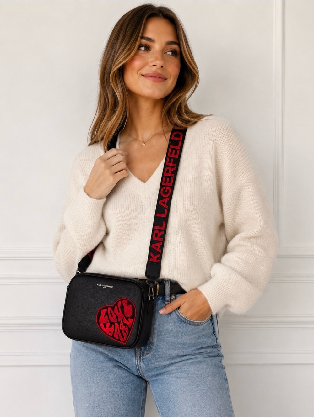 Karl Lagerfeld Paris Love Karl Black Red Crossbody Bag NWT $198